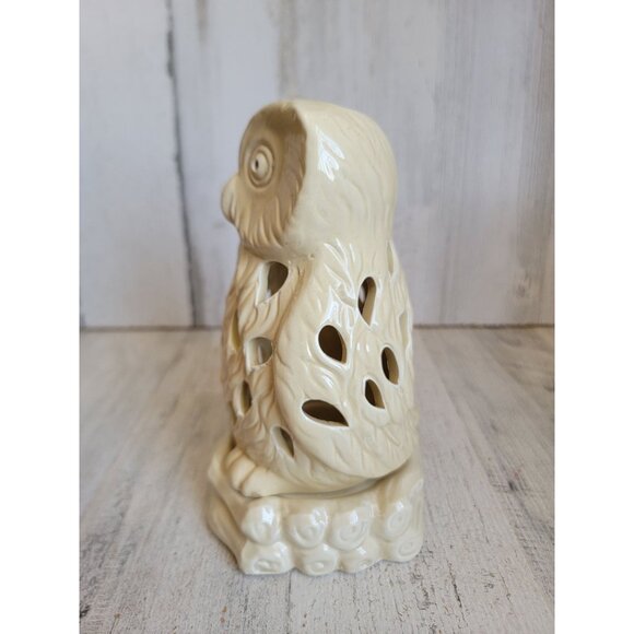 Neutral colored owl ceramic tea light candle holder Unique home decor figure - Picture 3 of 9